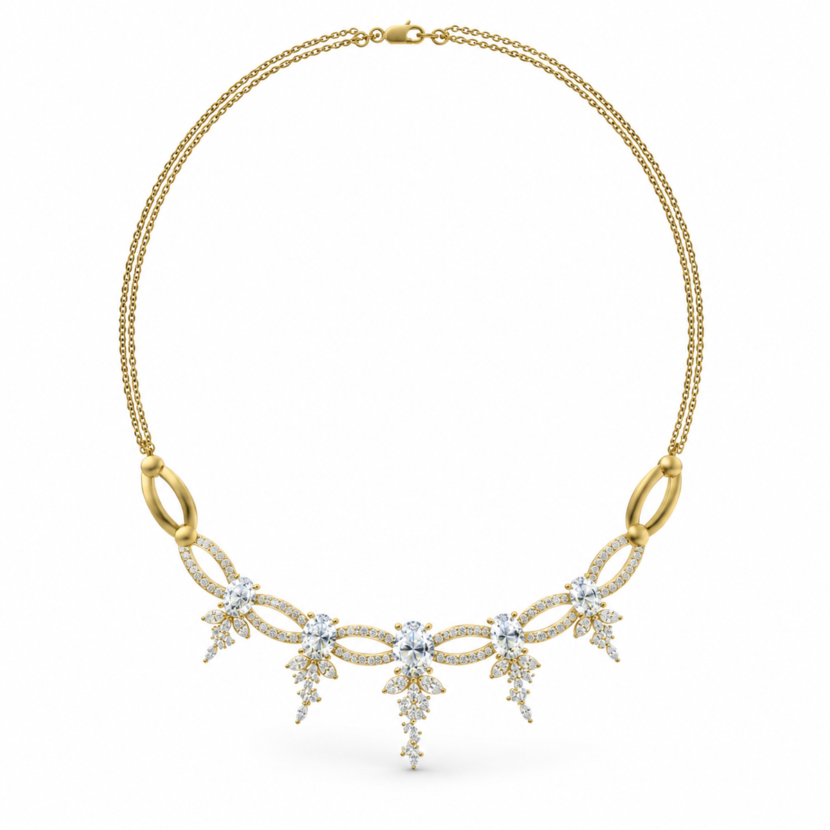 ROUND/14k YELLOWGOLD/DRAPED LINK NECKLACE, front view