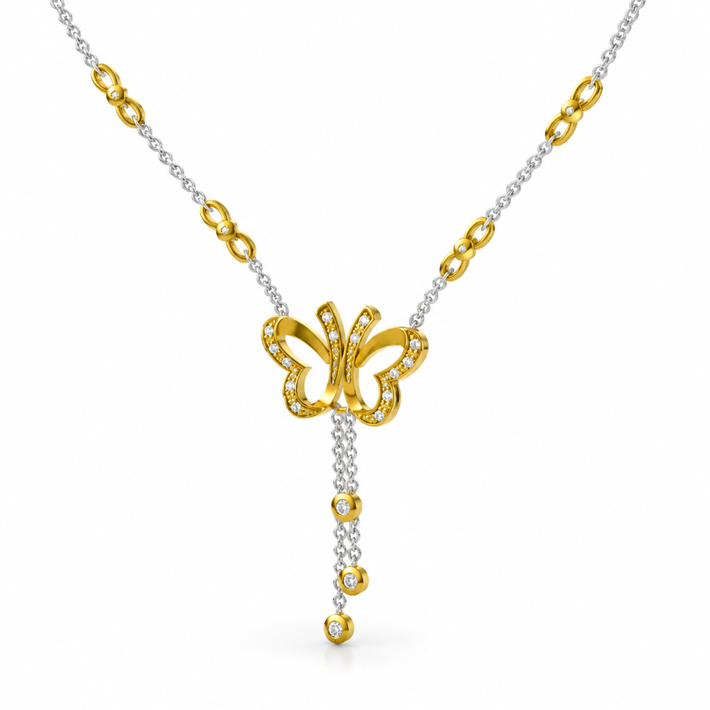 BUTTERFLY/14k YELLOWGOLD/LARIAT NECKLACE, 45-degree view