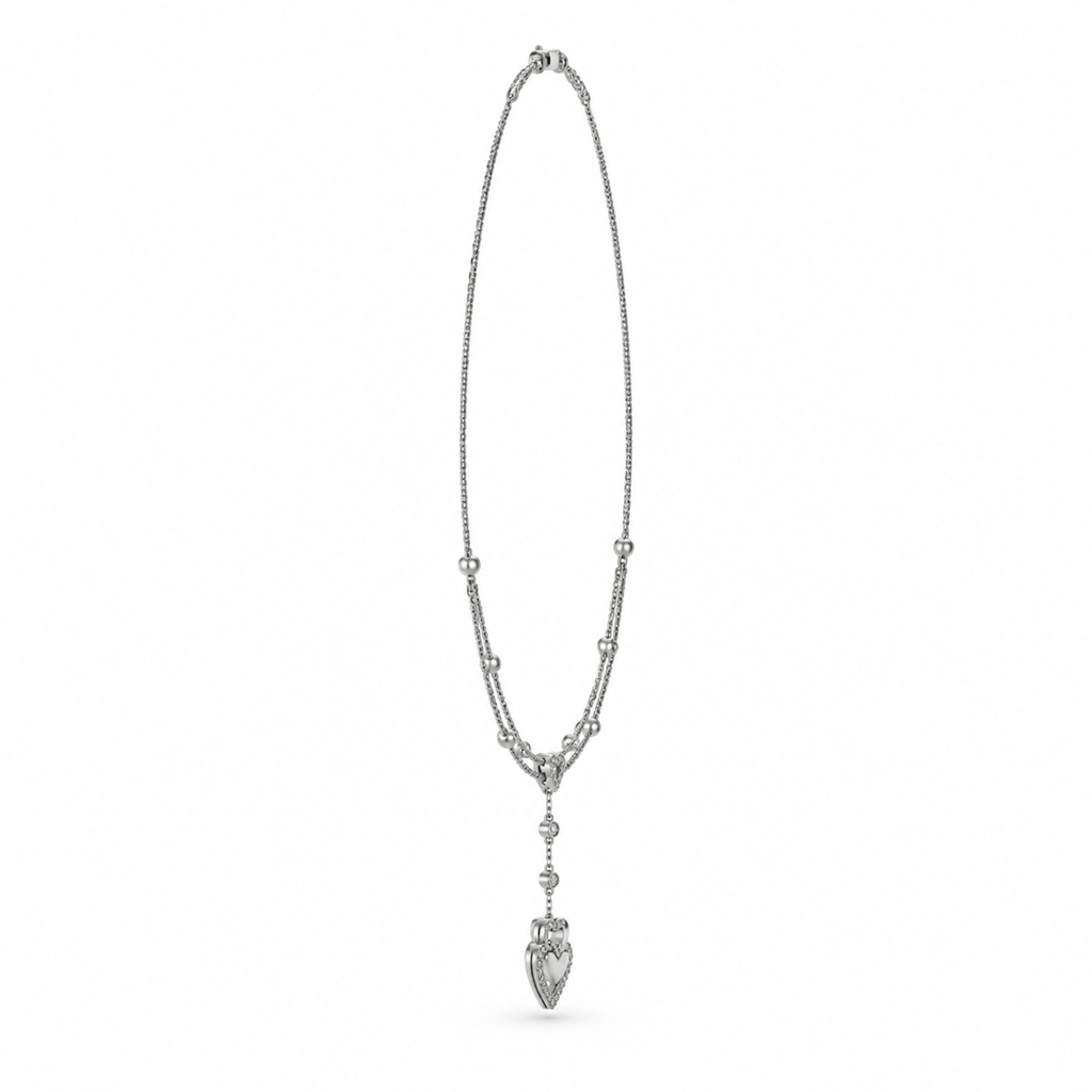 HEART/14k WHITEGOLD/LAYERED DROP NECKLACE, side view