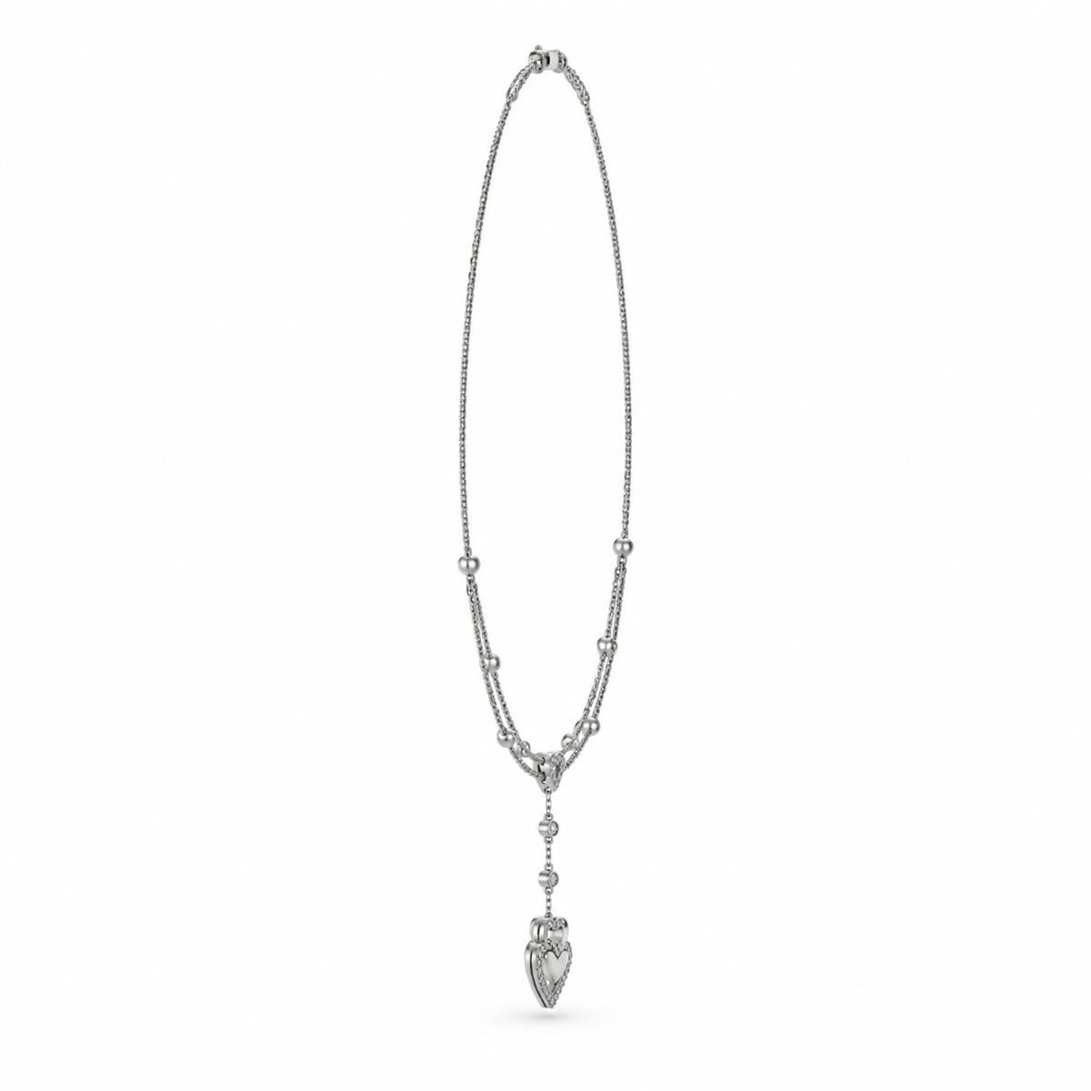 HEART/14k WHITEGOLD/LAYERED DROP NECKLACE, side view