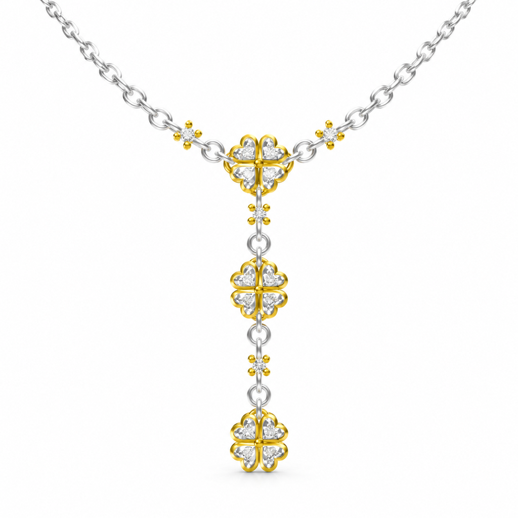 ROUND/14k WHITEGOLD AND YELLOWGOLD/CLOVER Y NECKLACE, front view