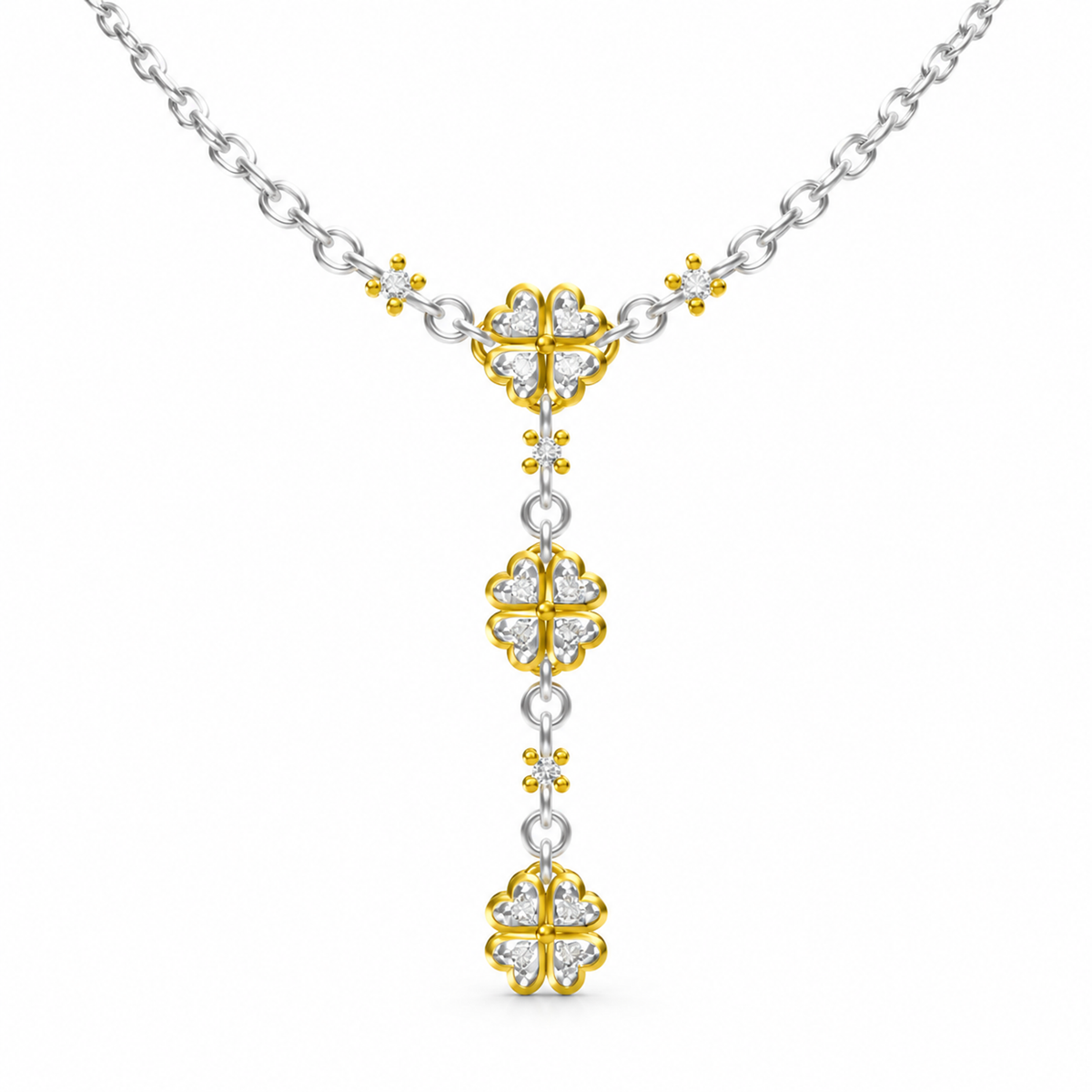 ROUND/14k WHITEGOLD AND YELLOWGOLD/CLOVER Y NECKLACE, front view