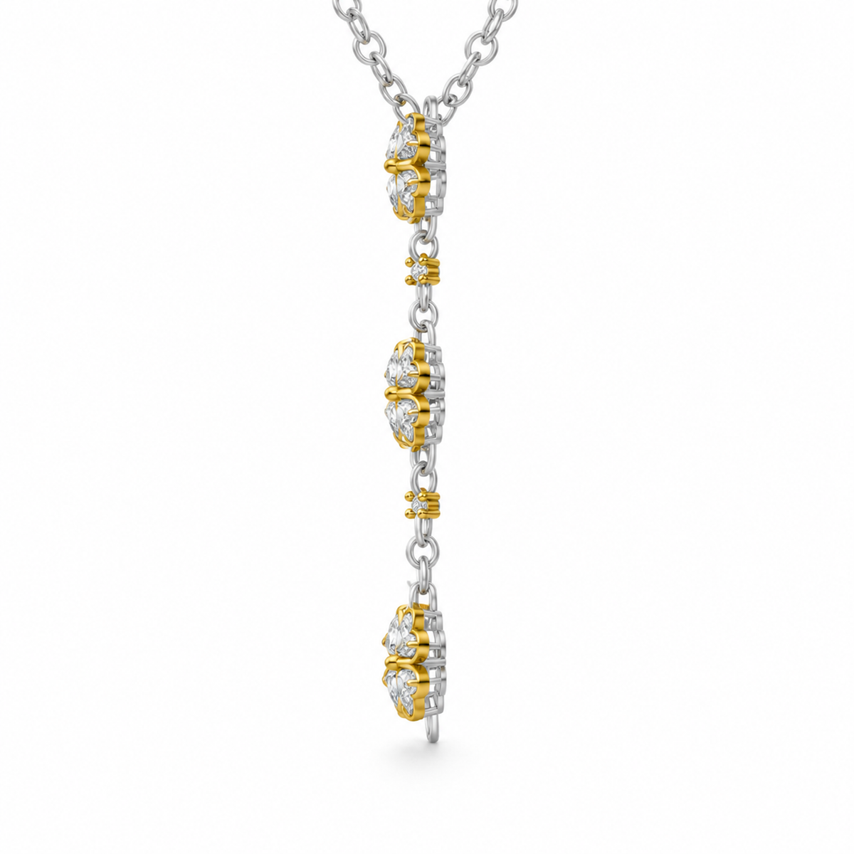 ROUND/14k WHITEGOLD AND YELLOWGOLD/CLOVER Y NECKLACE, side view