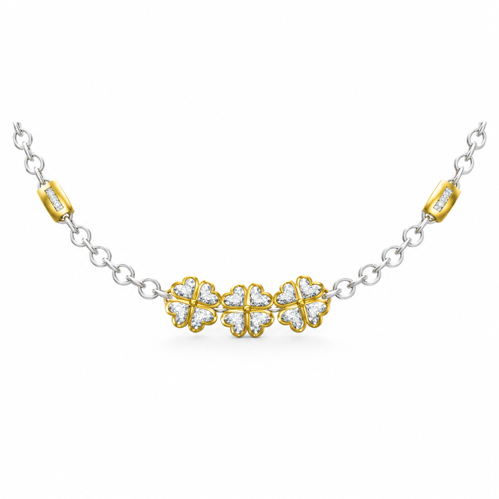 ROUND/14k TWO-TONE/TRIPLE CLOVER NECKLACE, front view