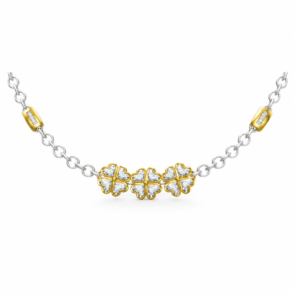 ROUND/14k TWO-TONE/TRIPLE CLOVER NECKLACE, front view