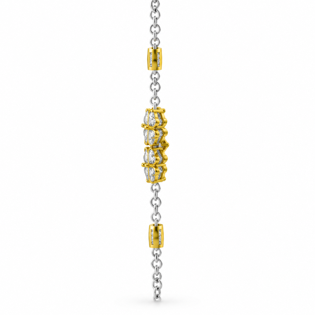 ROUND/14k TWO-TONE/TRIPLE CLOVER NECKLACE, side view