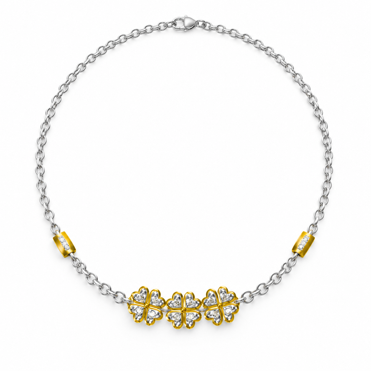 ROUND/14k TWO-TONE/TRIPLE CLOVER NECKLACE, top view