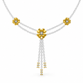 ROUND/0.02 CT /14k YELLOWGOLD/FLORAL TASSEL NECKLACE, front view