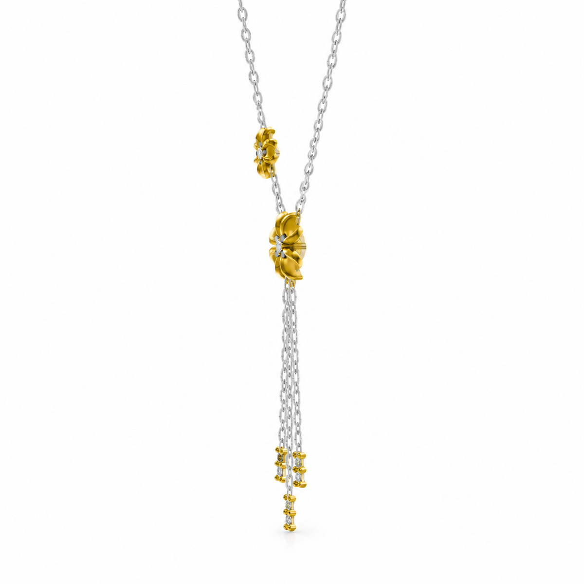 ROUND/0.02 CT /14k YELLOWGOLD/FLORAL TASSEL NECKLACE, side view