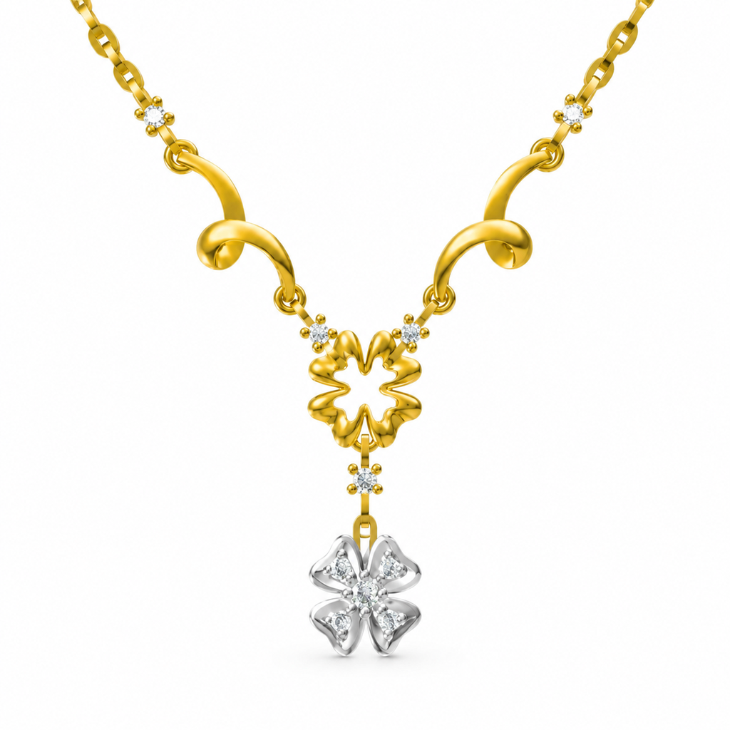 FLORAL/14k YELLOWGOLD/FLOWER DROP NECKLACE, front view
