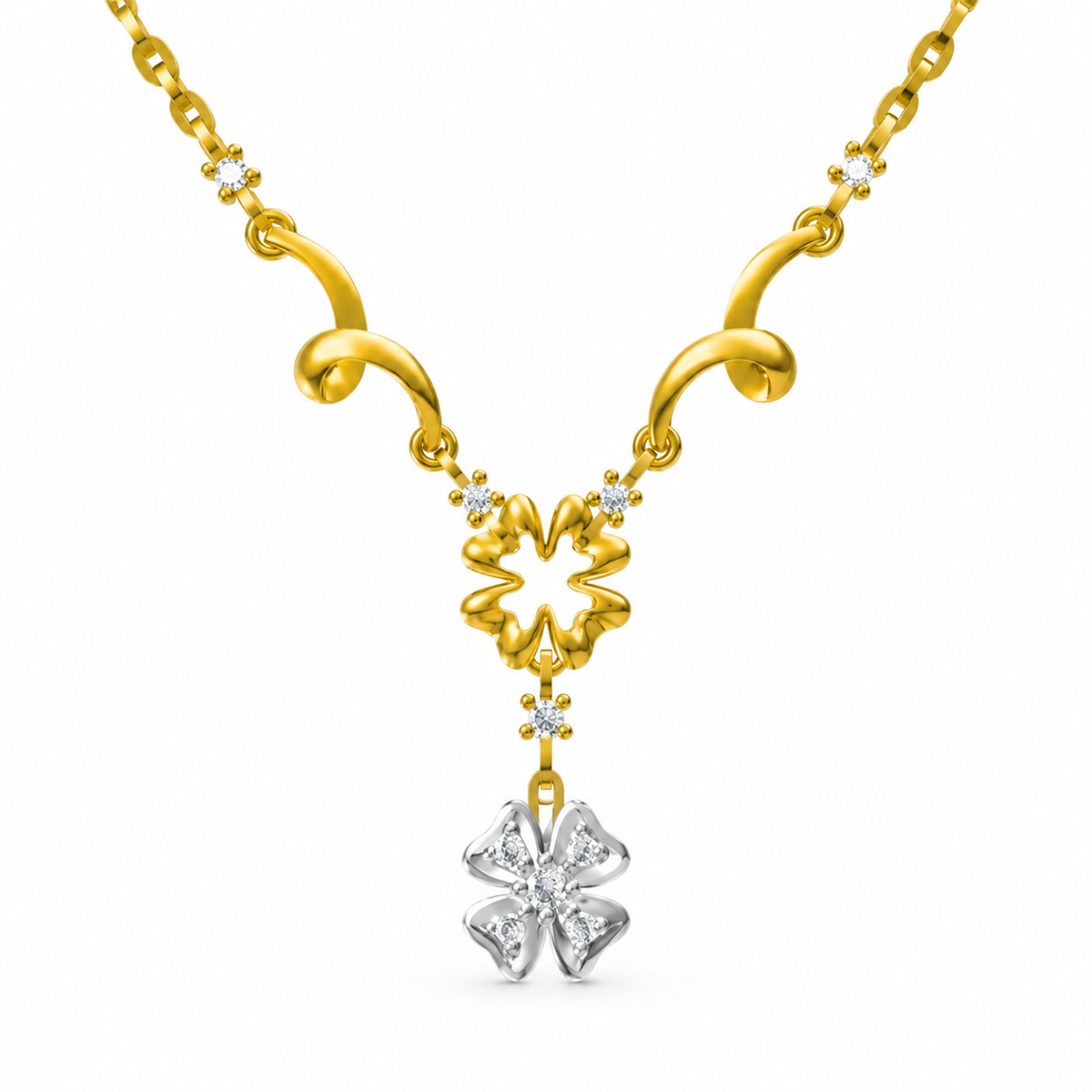 FLORAL/14k YELLOWGOLD/FLOWER DROP NECKLACE, front view