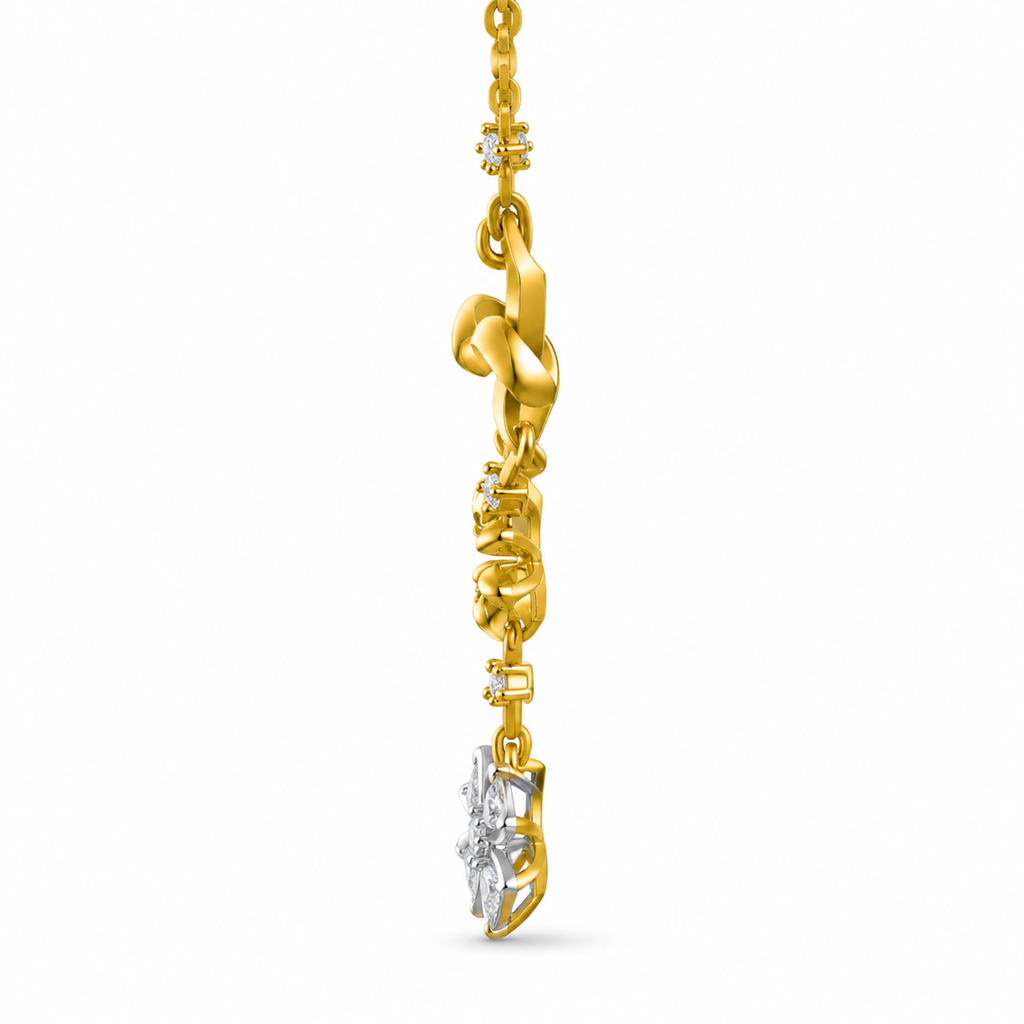 FLORAL/14k YELLOWGOLD/FLOWER DROP NECKLACE, side view