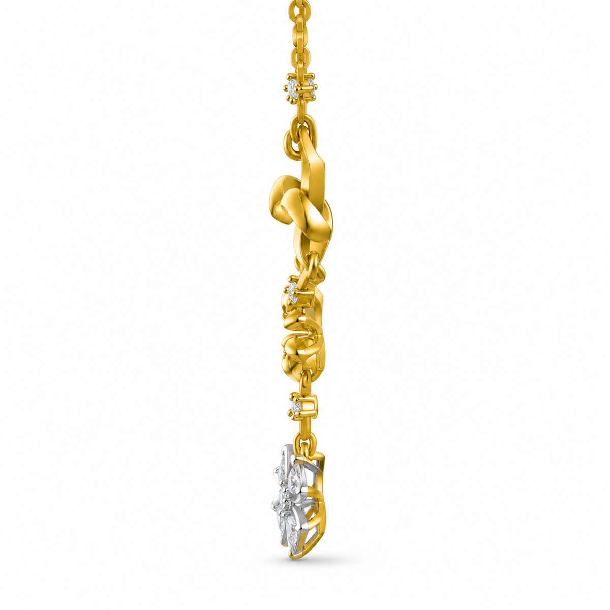 FLORAL/14k YELLOWGOLD/FLOWER DROP NECKLACE, side view