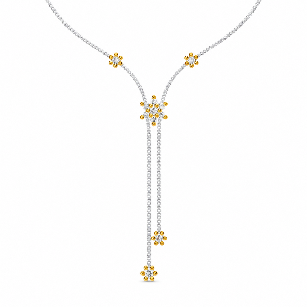 ROUND/14k WHITEGOLD/FLORAL LARIAT NECKLACE, front view