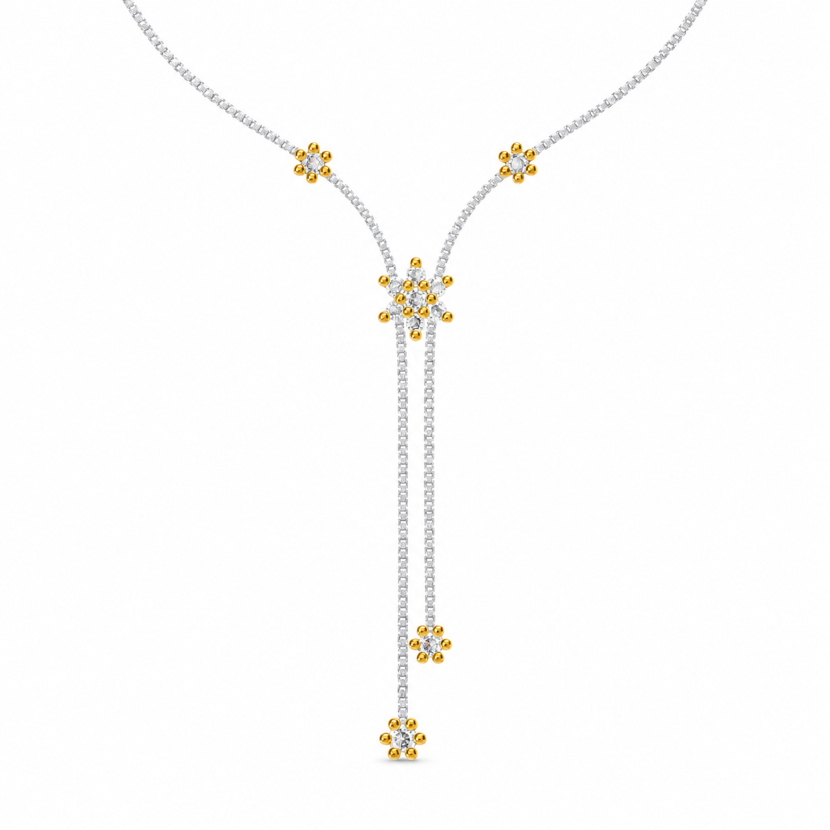 ROUND/14k WHITEGOLD/FLORAL LARIAT NECKLACE, front view