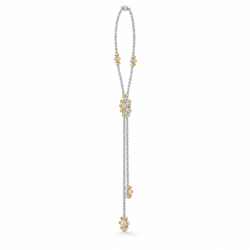 ROUND/14k WHITEGOLD/FLORAL LARIAT NECKLACE, side view