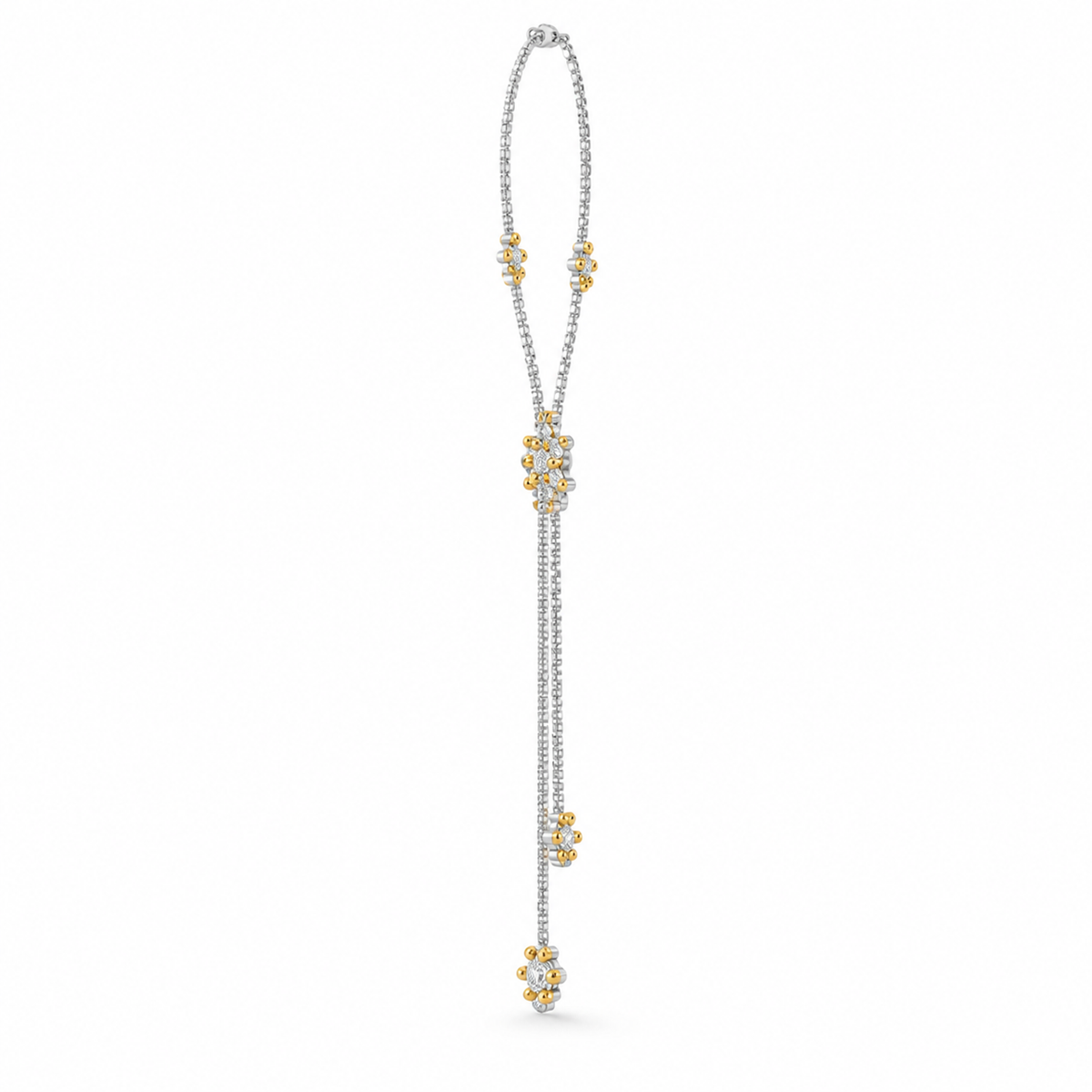 ROUND/14k WHITEGOLD/FLORAL LARIAT NECKLACE, side view