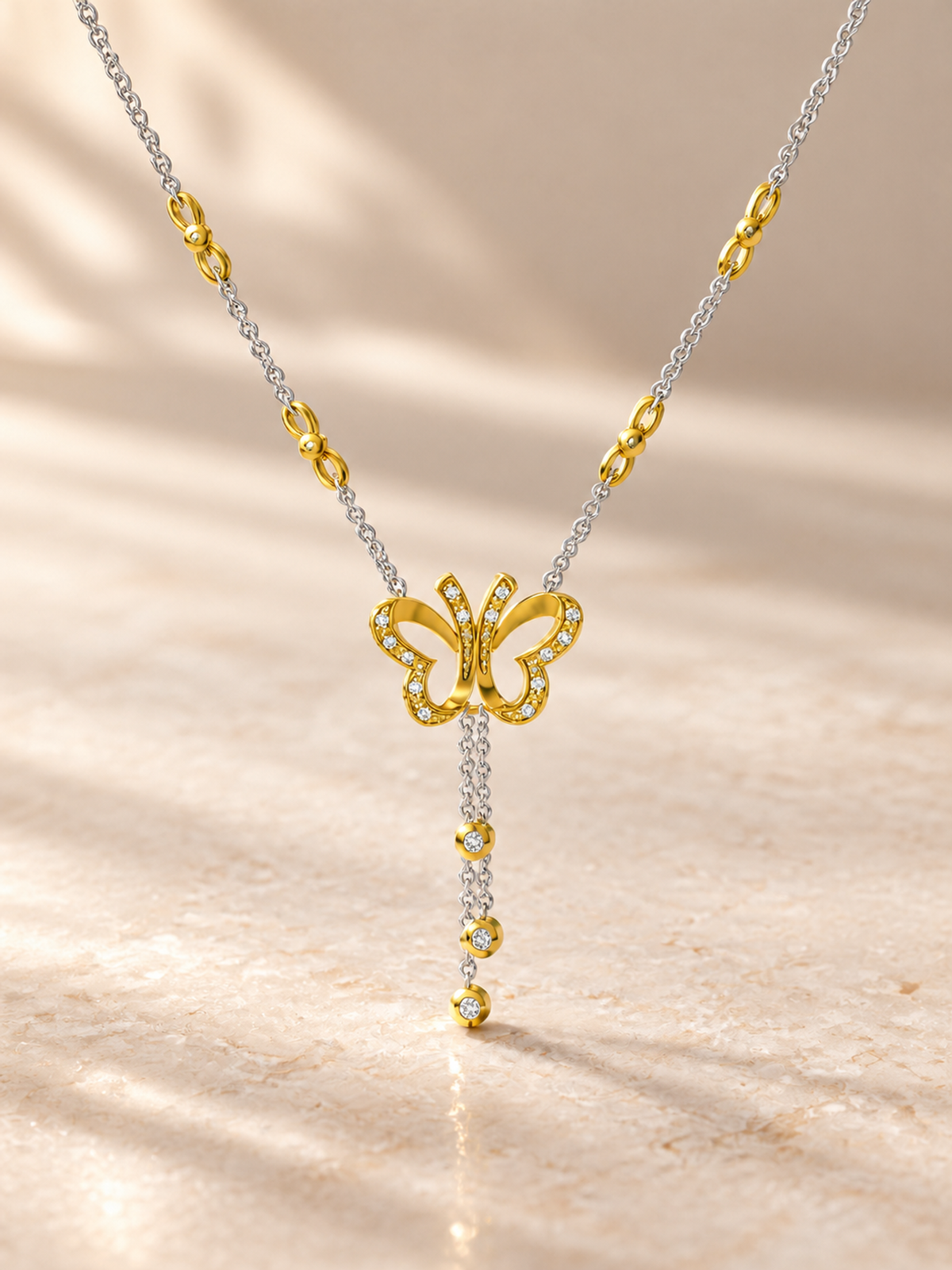 BUTTERFLY/14k YELLOWGOLD/LARIAT NECKLACE, lifestyle view