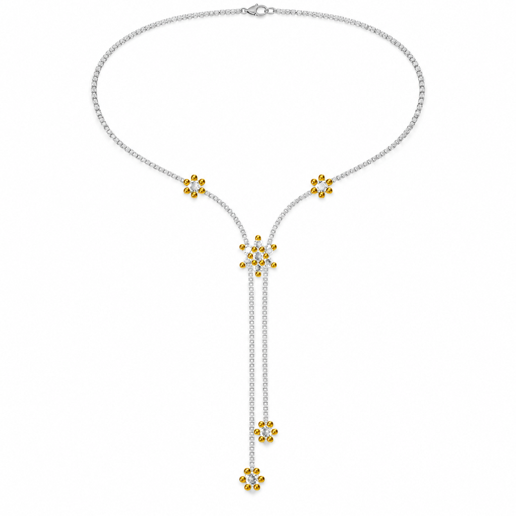 ROUND/14k WHITEGOLD/FLORAL LARIAT NECKLACE, top view