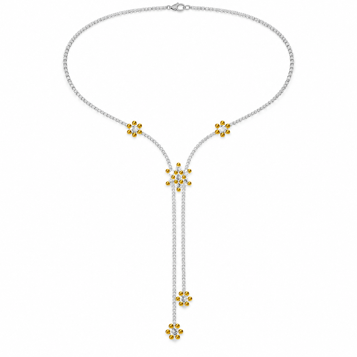 ROUND/14k WHITEGOLD/FLORAL LARIAT NECKLACE, top view