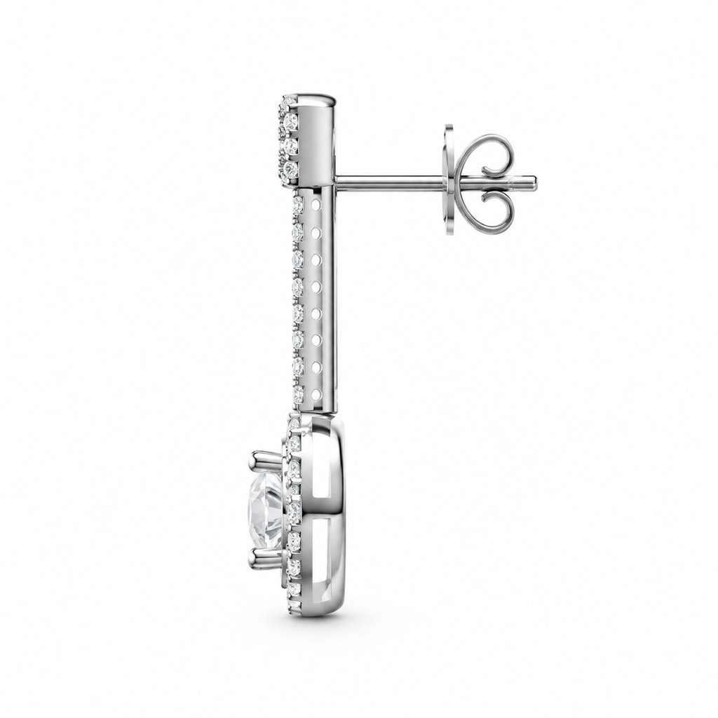 OVAL/14k WHITEGOLD/HALO DROP EARRINGS, side view