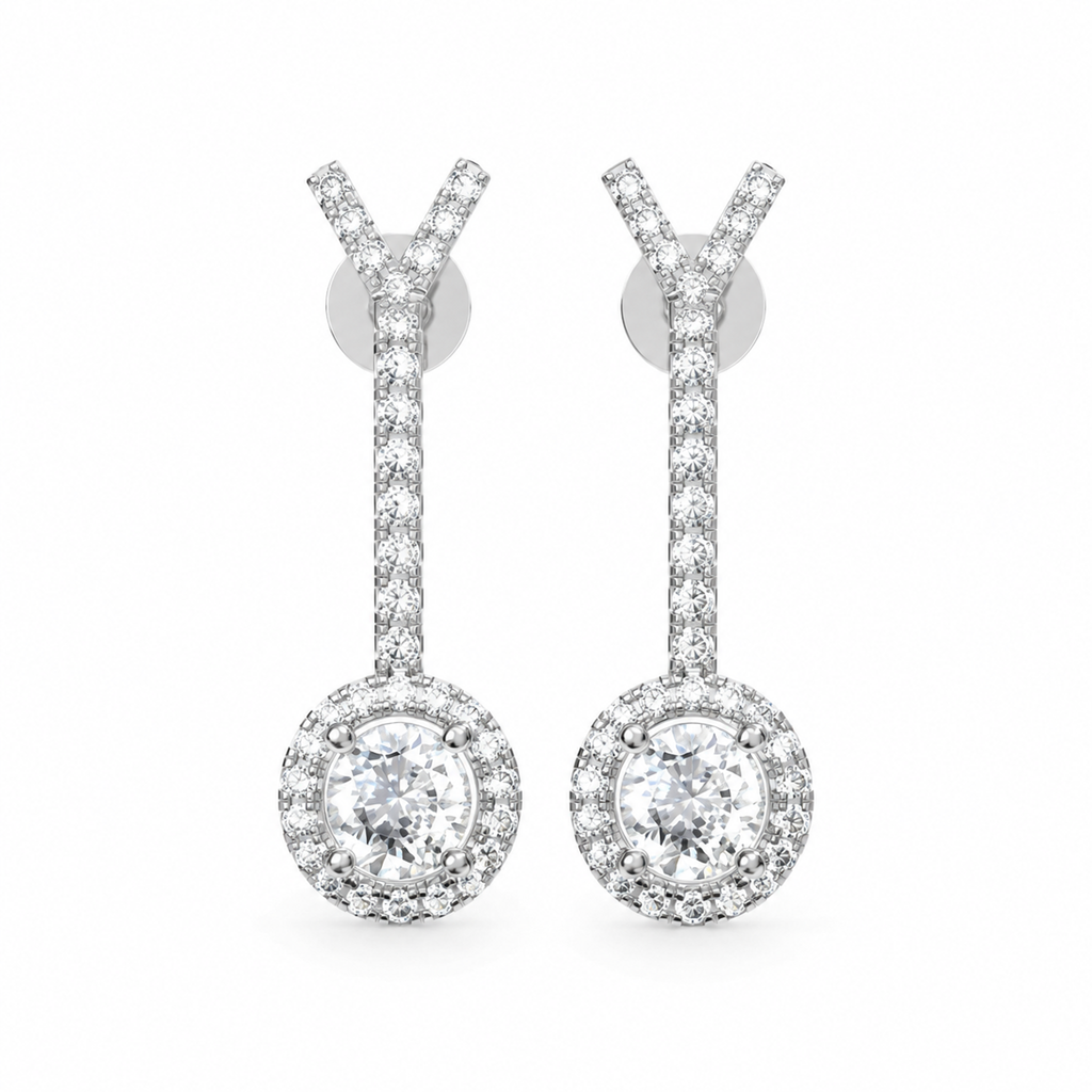 OVAL/14k WHITEGOLD/HALO DROP EARRINGS, front view