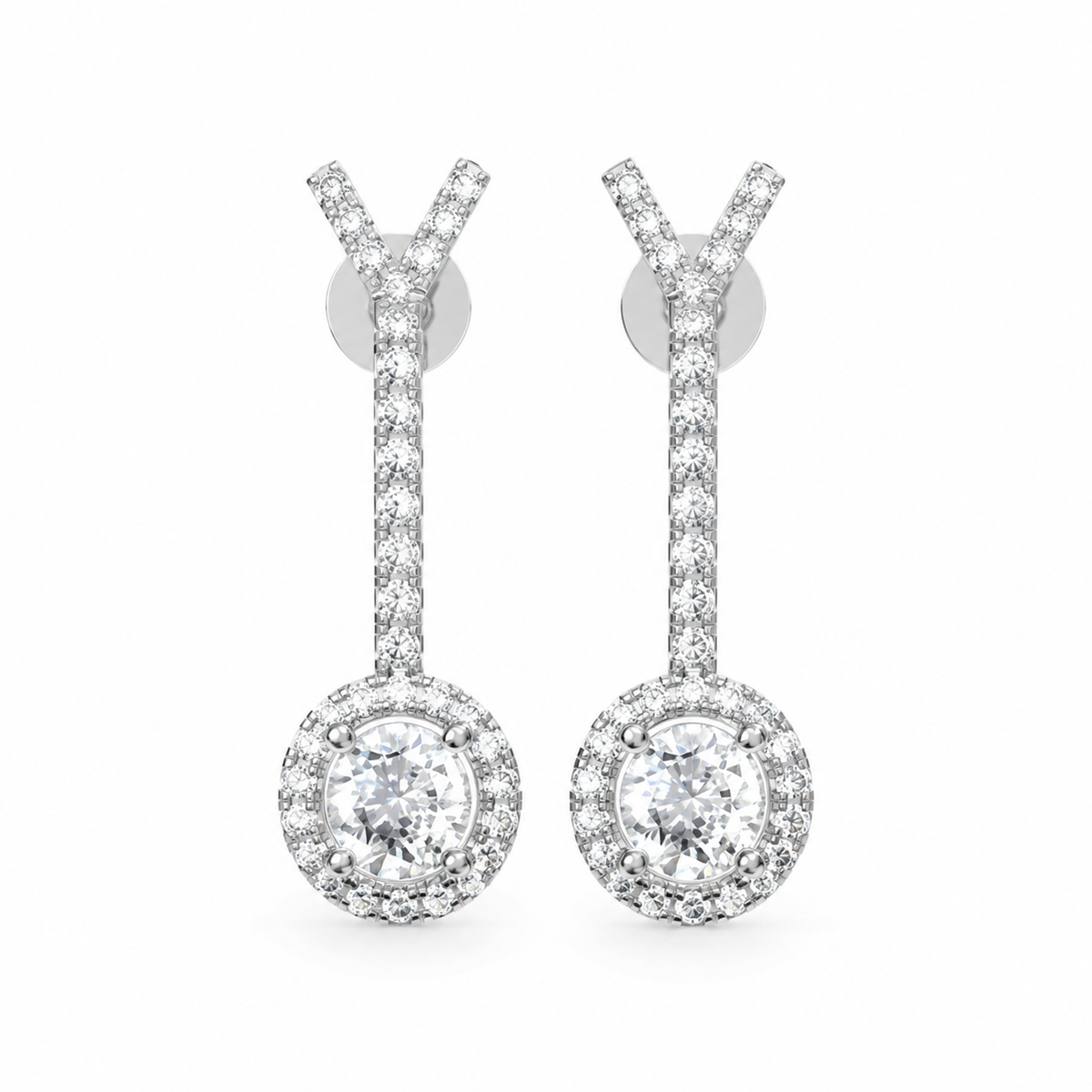 OVAL/14k WHITEGOLD/HALO DROP EARRINGS, front view