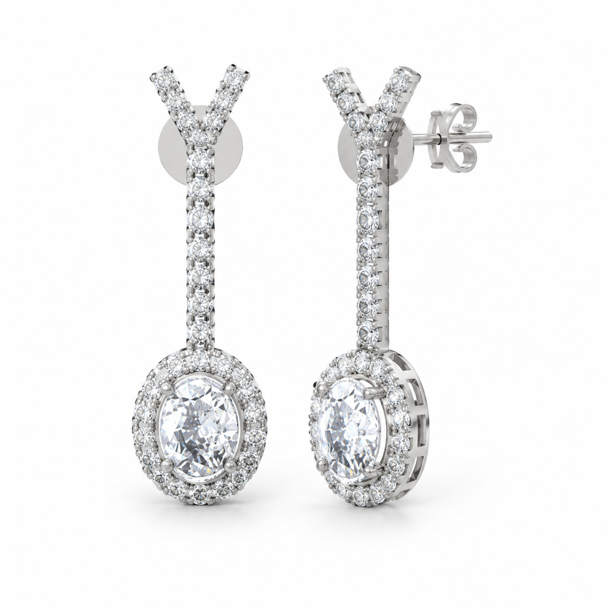 OVAL/14k WHITEGOLD/HALO DROP EARRINGS, 45-degree view