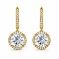ROUND/14k YELLOWGOLD/HALO DROP HOOP EARRINGS, front view