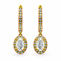 OVAL/14k YELLOWGOLD/HALO DROP HOOP EARRINGS, front view