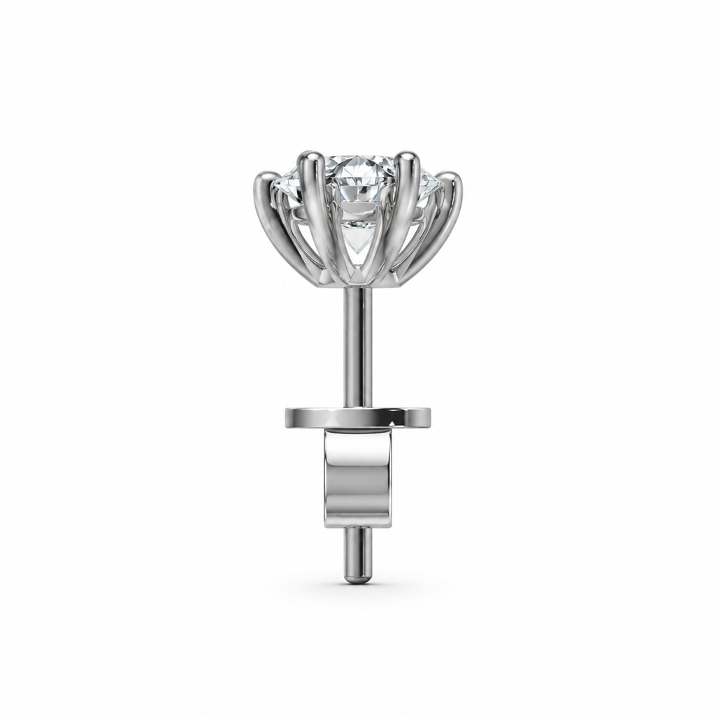 ROUND/14k WHITEGOLD/FLORAL HALO STUD EARRINGS, side view