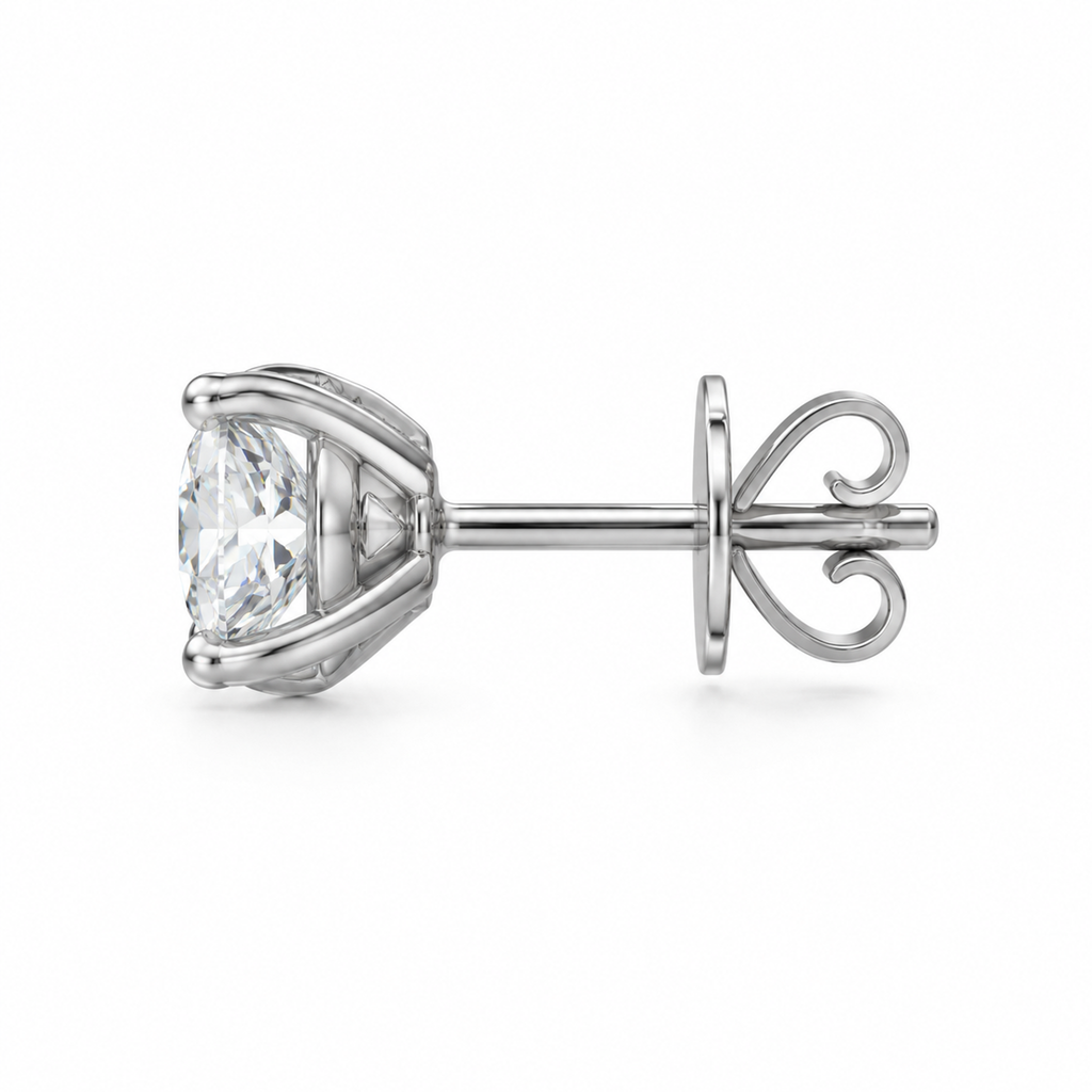 ROUND/14k WHITEGOLD/SCULPTED STUD EARRINGS, side view