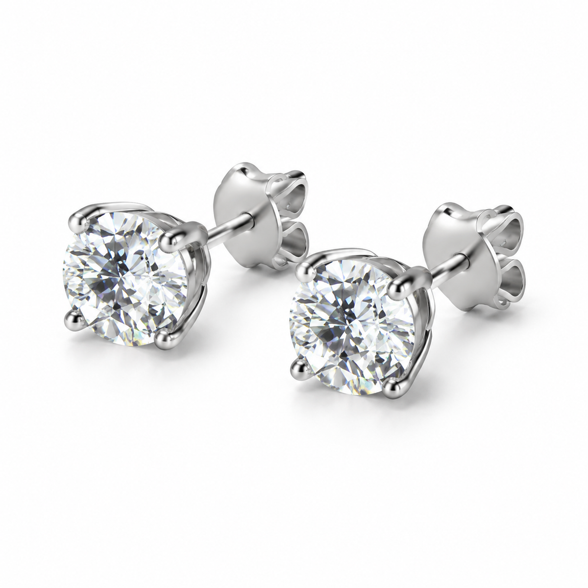 ROUND/14k WHITEGOLD/SCULPTED STUD EARRINGS, 45-degree view