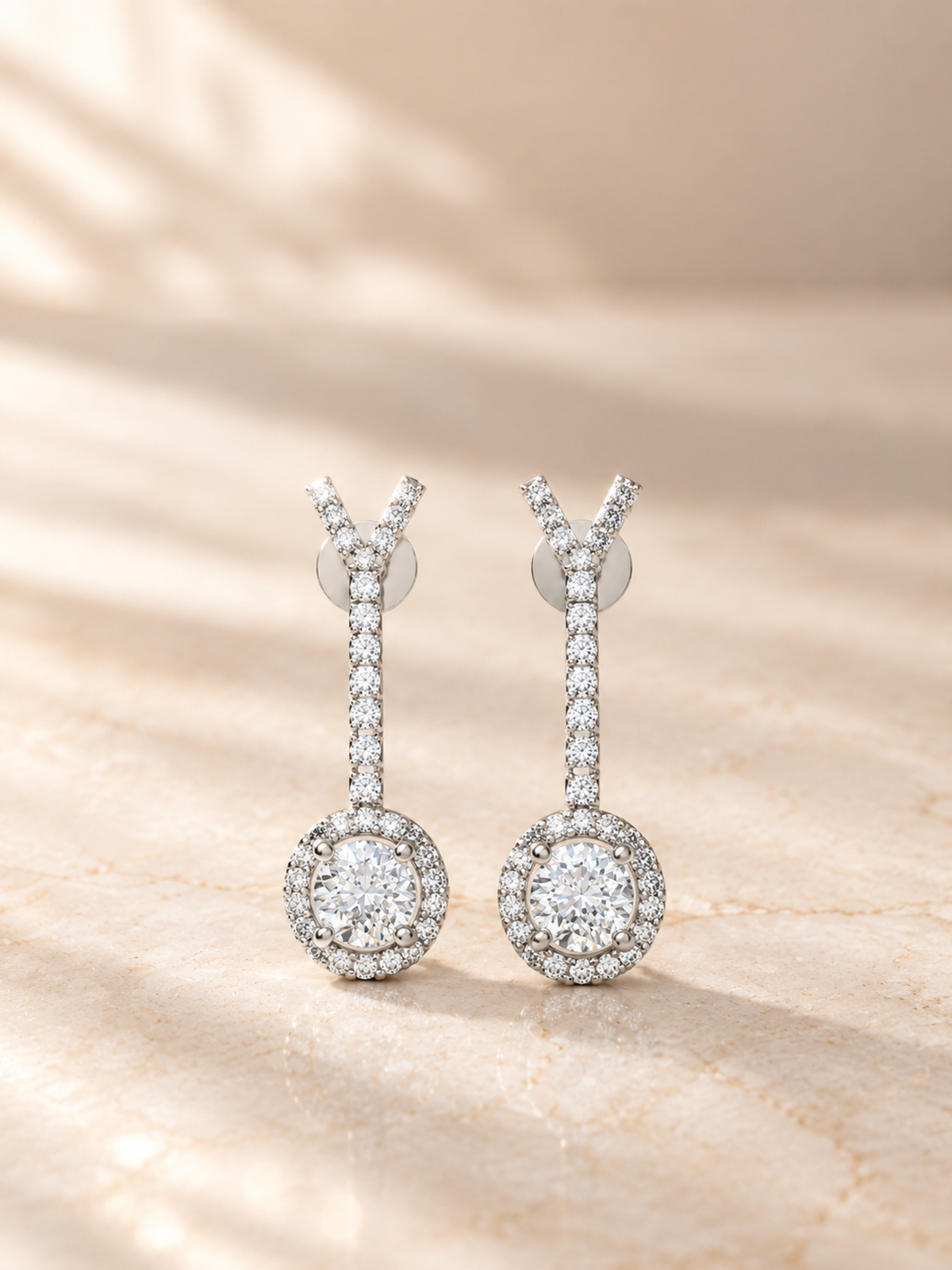 OVAL/14k WHITEGOLD/HALO DROP EARRINGS, lifestyle view
