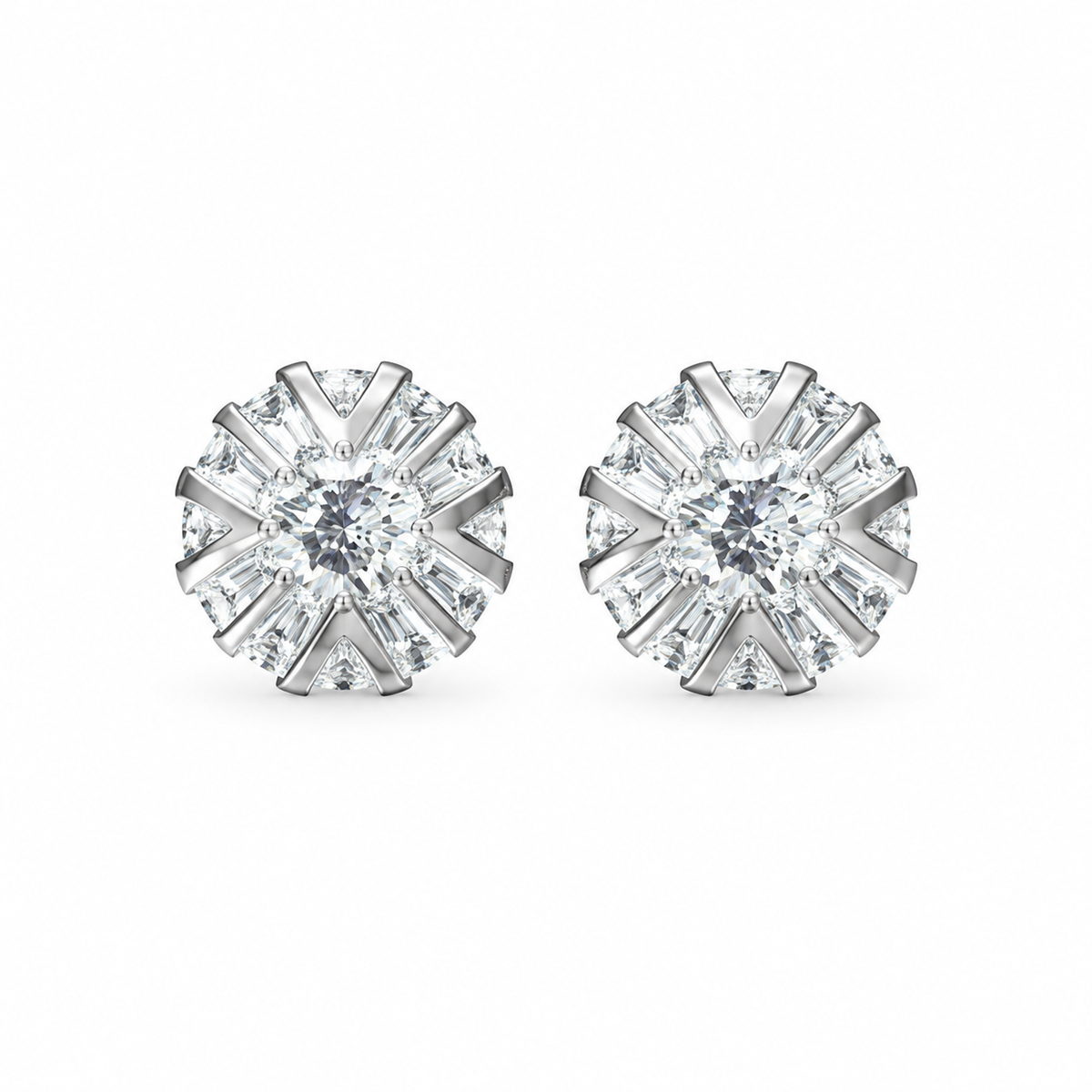 ROUND/14k WHITEGOLD/RADIAL STUD EARRINGS, front view