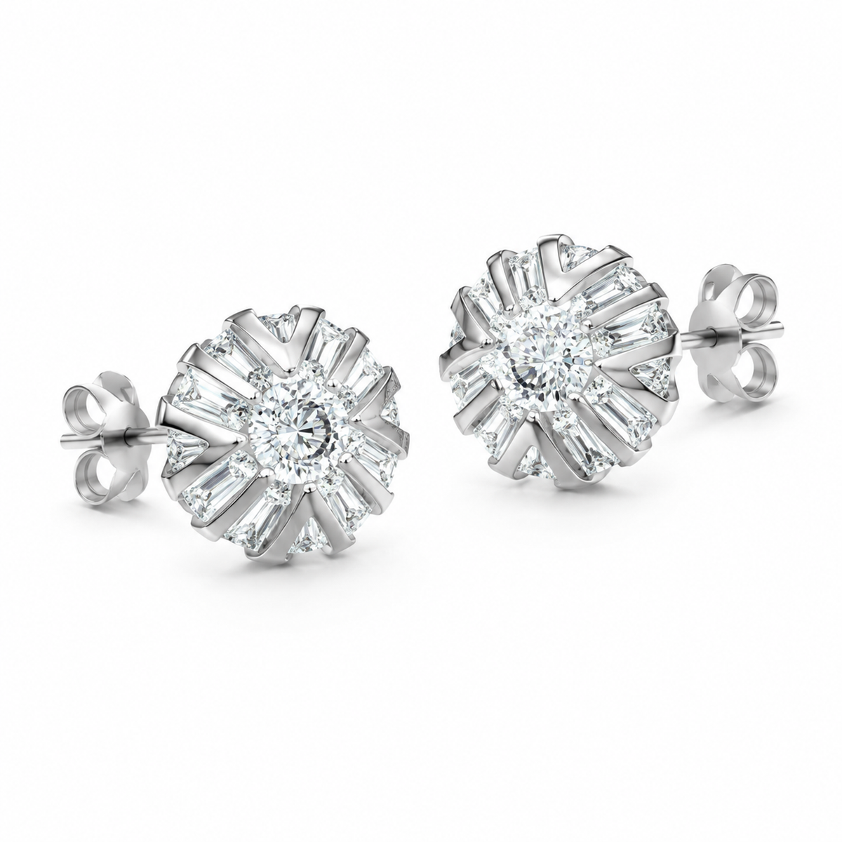 ROUND/14k WHITEGOLD/RADIAL STUD EARRINGS, 45-degree view