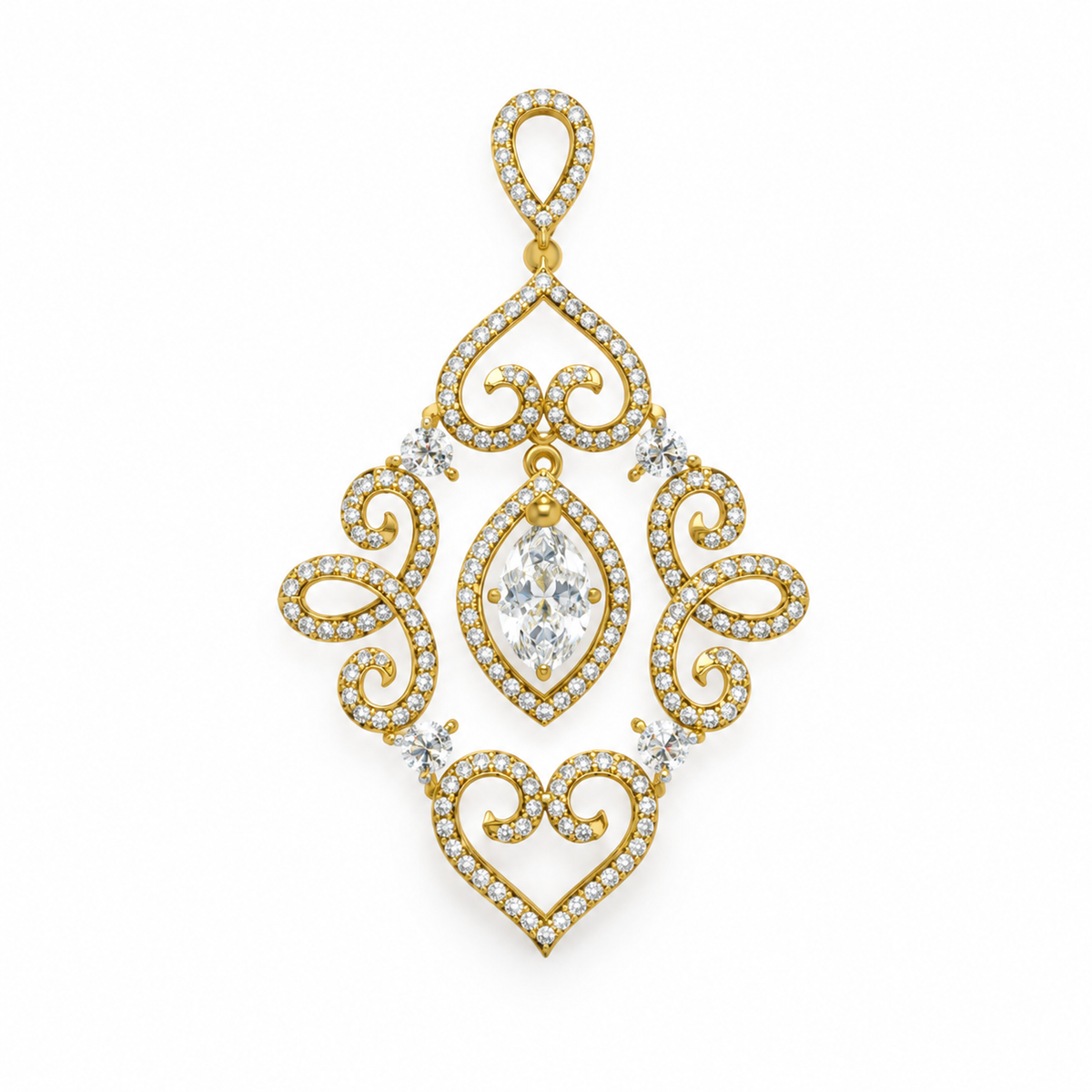 PEAR/14k YELLOWGOLD/SCROLL DROP EARRINGS, top view