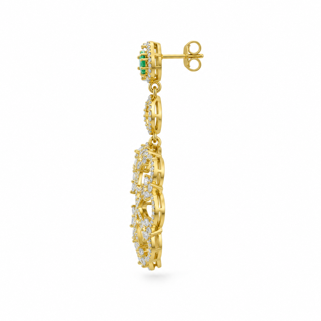 ROUND/14k YELLOWGOLD/OPENWORK CHANDELIER EARRINGS, side view
