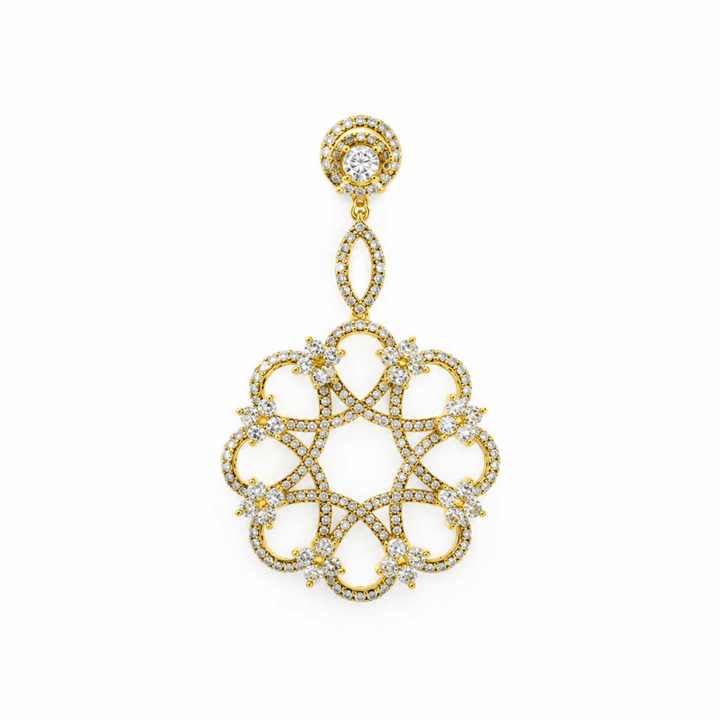 ROUND/14k YELLOWGOLD/OPENWORK CHANDELIER EARRINGS, top view