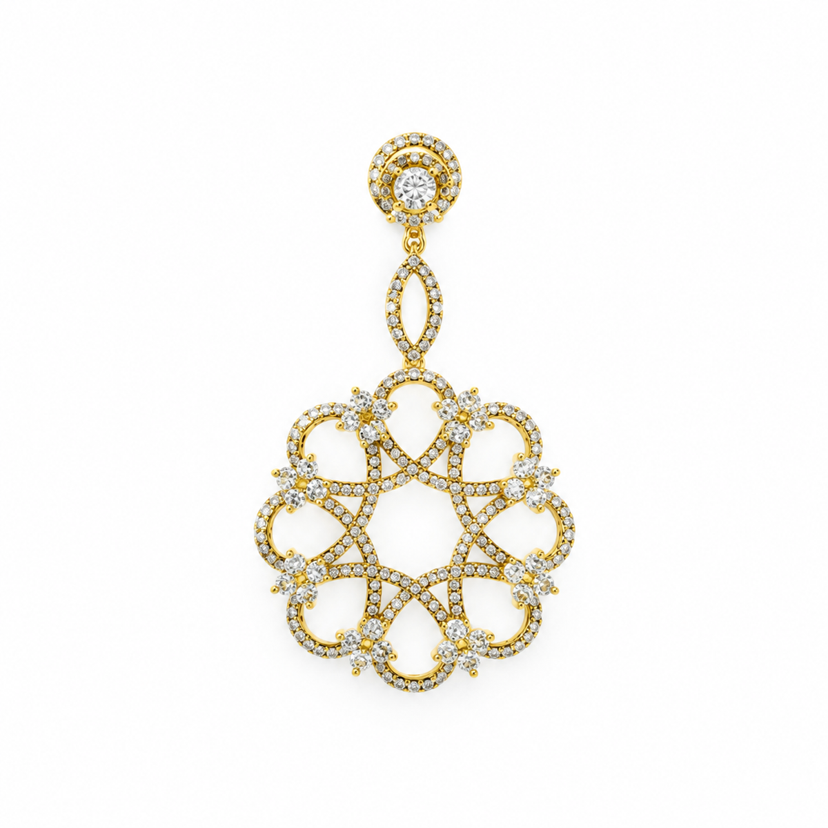 ROUND/14k YELLOWGOLD/OPENWORK CHANDELIER EARRINGS, top view