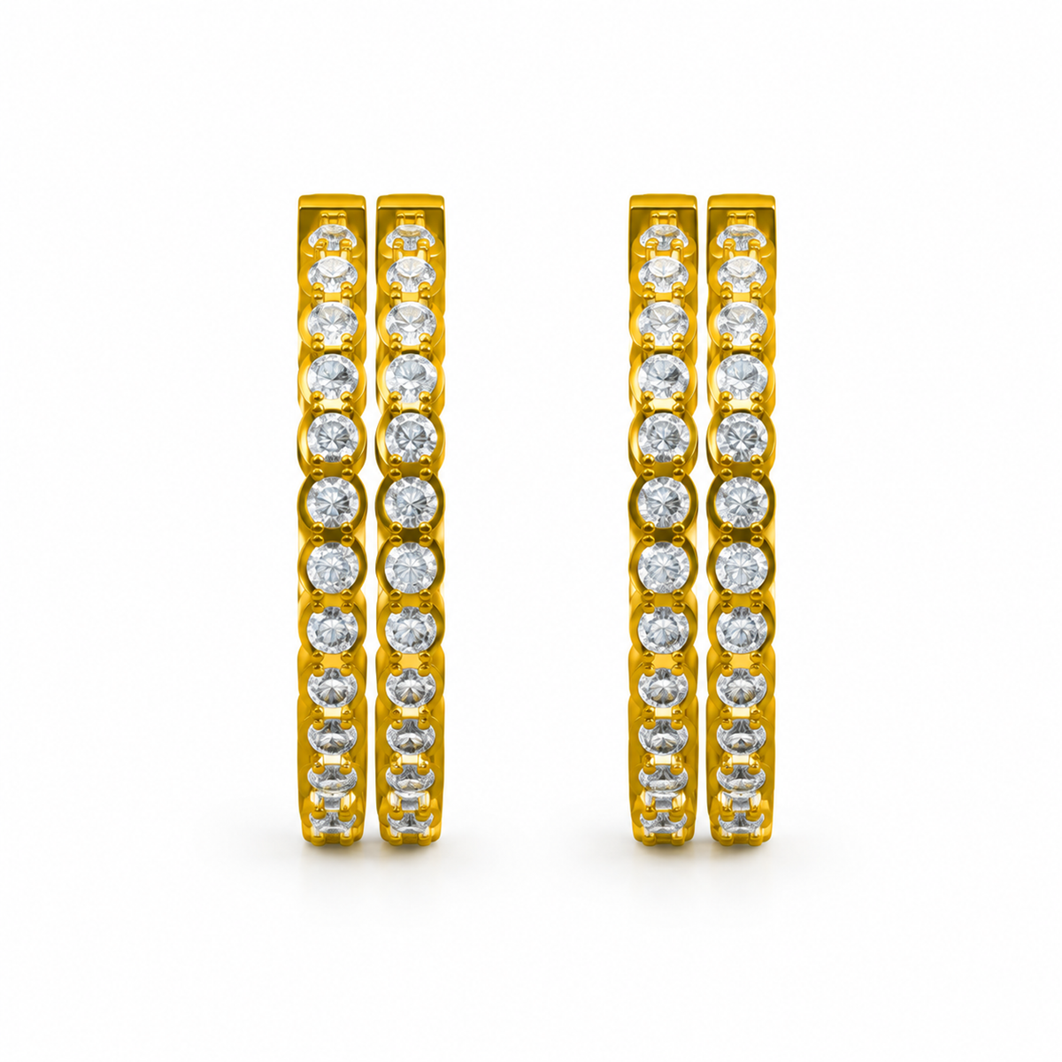 ROUND/14k YELLOWGOLD/SHARED PRONG HOOP EARRINGS, front view