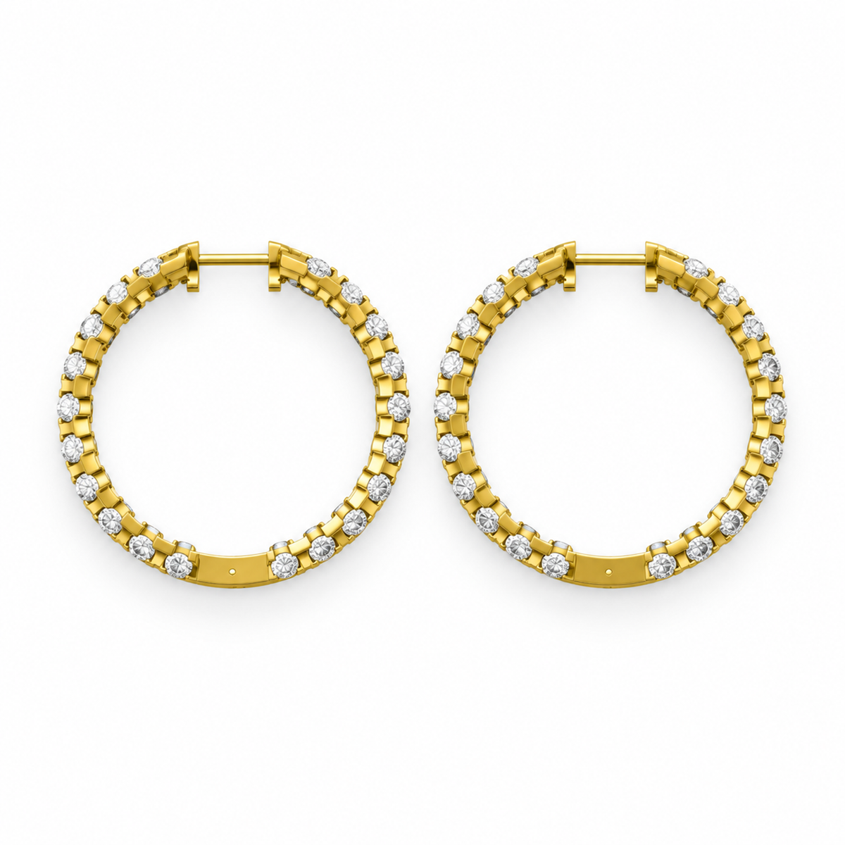 ROUND/14k YELLOWGOLD/SHARED PRONG HOOP EARRINGS, top view