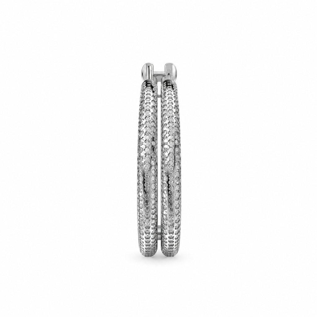 ROUND/14k WHITEGOLD/PAVE HOOP EARRINGS, side view
