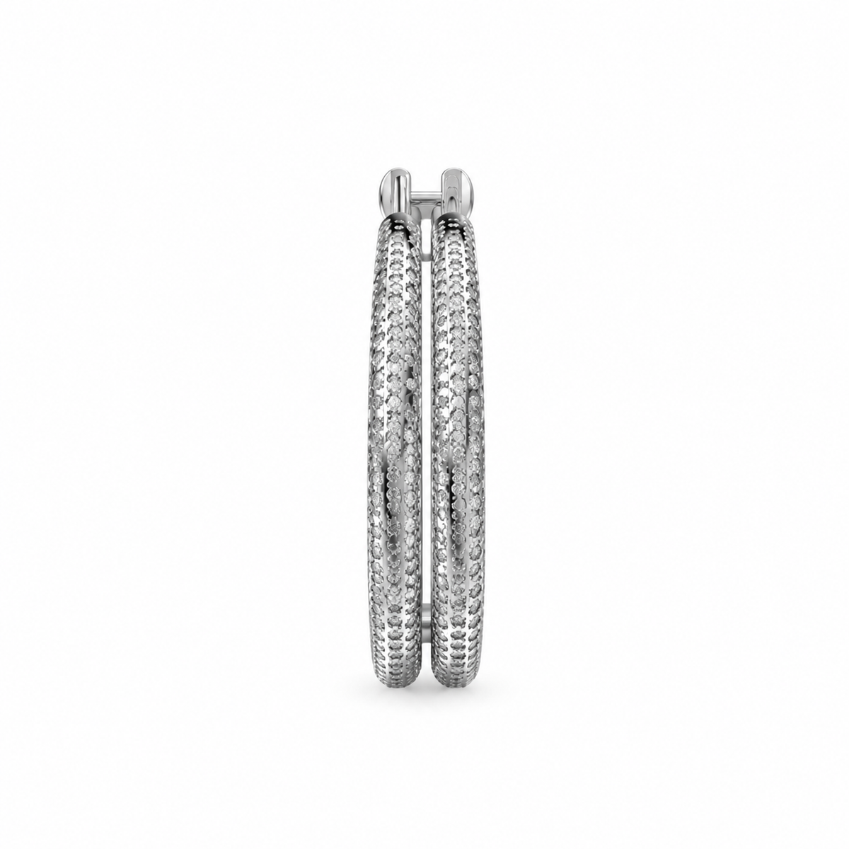 ROUND/14k WHITEGOLD/PAVE HOOP EARRINGS, side view