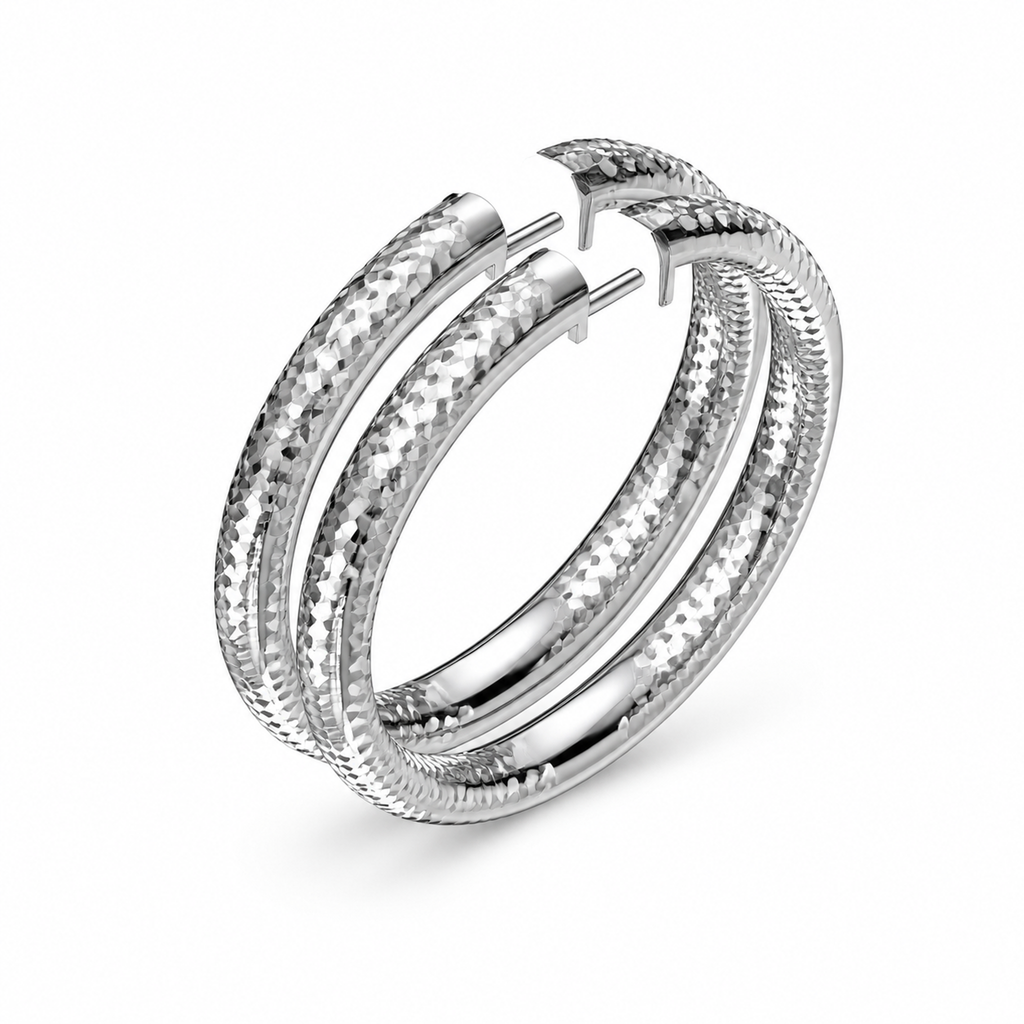 ROUND/14k WHITEGOLD/PAVE HOOP EARRINGS, 45-degree view