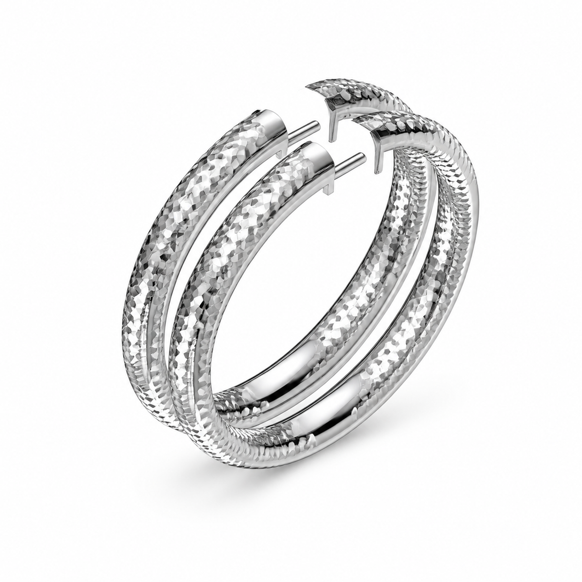 ROUND/14k WHITEGOLD/PAVE HOOP EARRINGS, 45-degree view