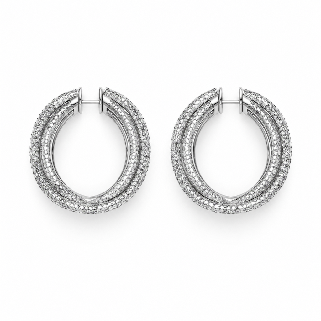 ROUND/14k WHITEGOLD/PAVE HOOP EARRINGS, top view