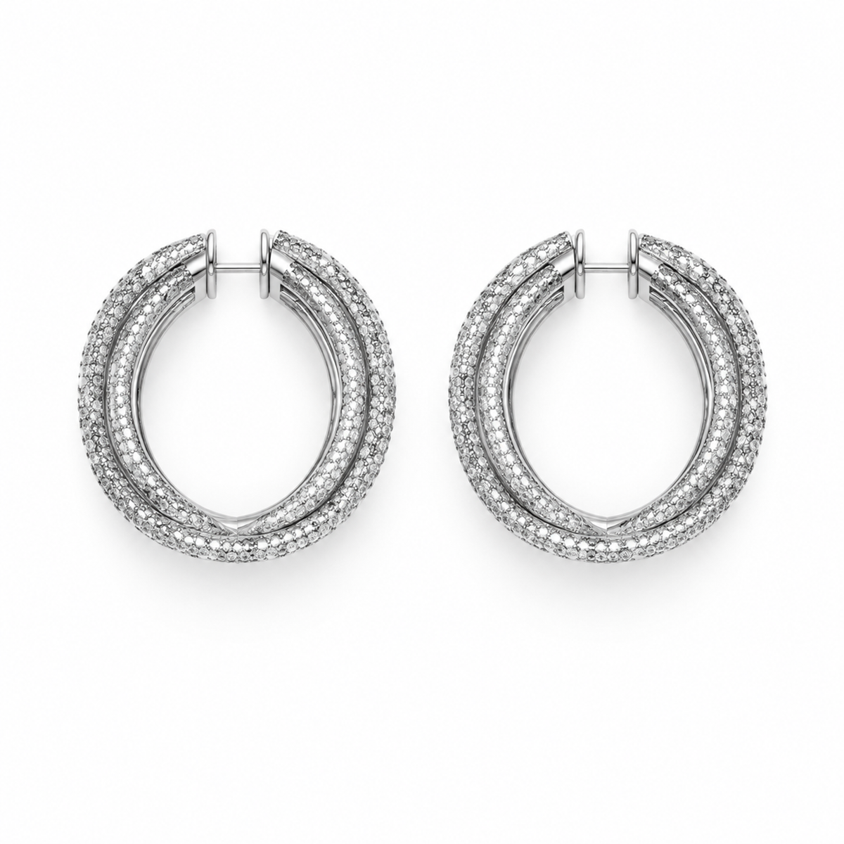 ROUND/14k WHITEGOLD/PAVE HOOP EARRINGS, top view