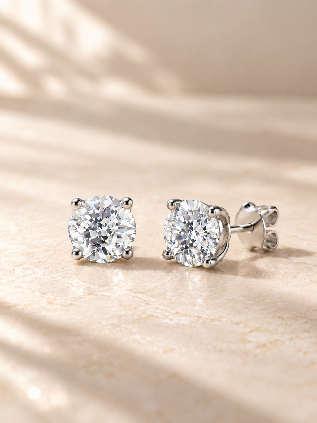 ROUND/14k WHITEGOLD/SCULPTED STUD EARRINGS, lifestyle view