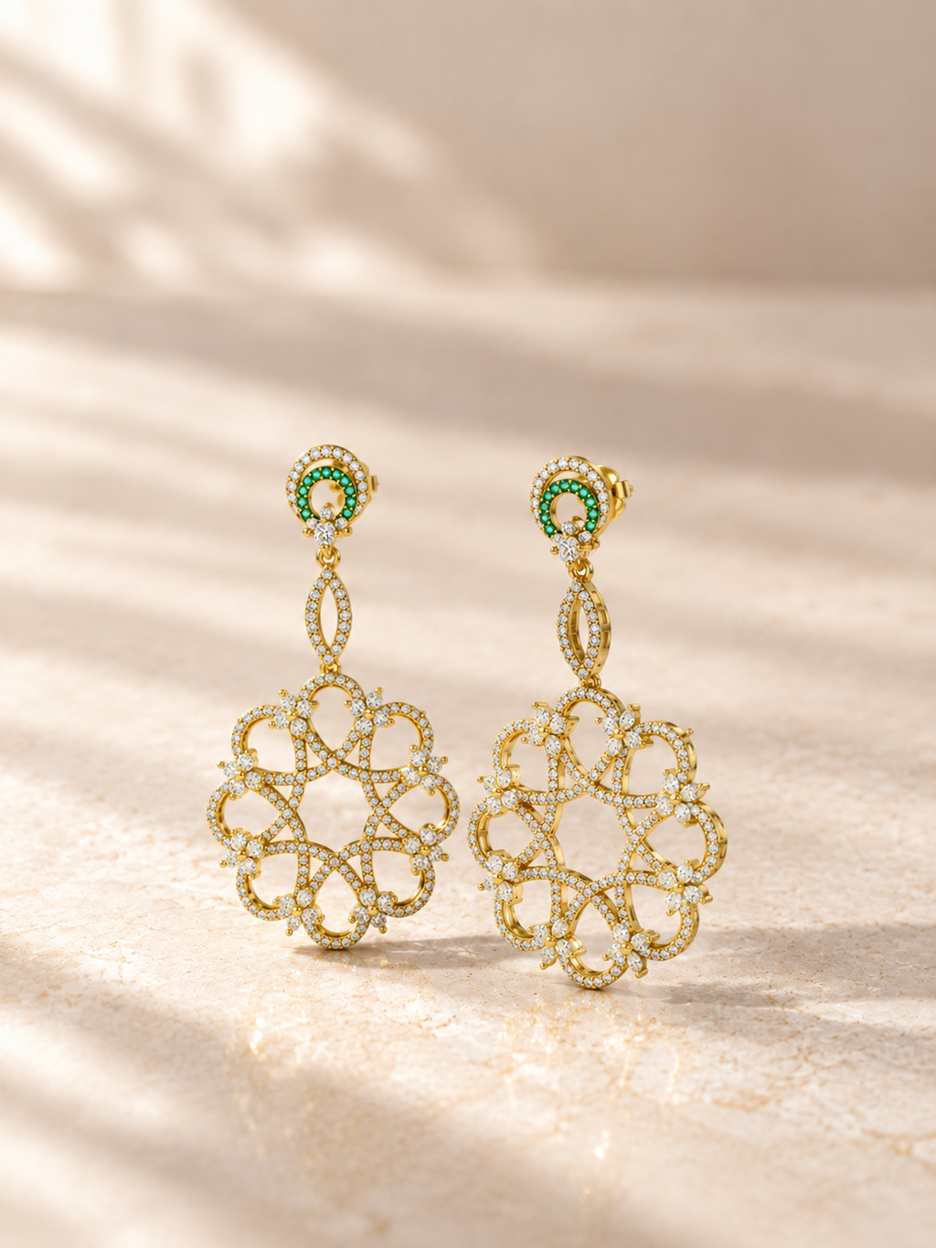 ROUND/14k YELLOWGOLD/OPENWORK CHANDELIER EARRINGS, lifestyle view